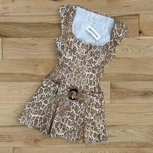Urban Kimchi Blue brown and cream leopard print mini dress with belt o ring belt